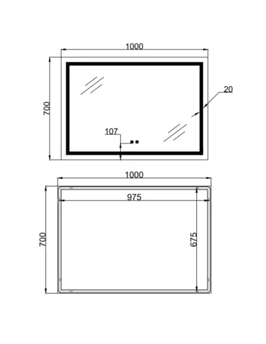 Зеркало для ванной Q-Tap Mideya 1000х700 мм, с LED-подсветкой Touch, с антизапотеванием