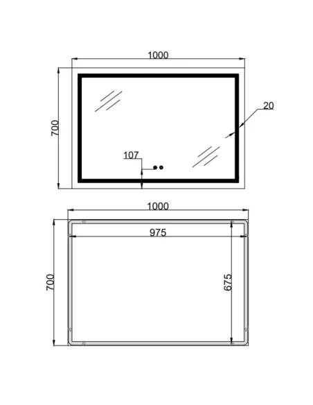Зеркало для ванной Q-Tap Mideya 1000х700 мм, с LED-подсветкой Touch, с антизапотеванием