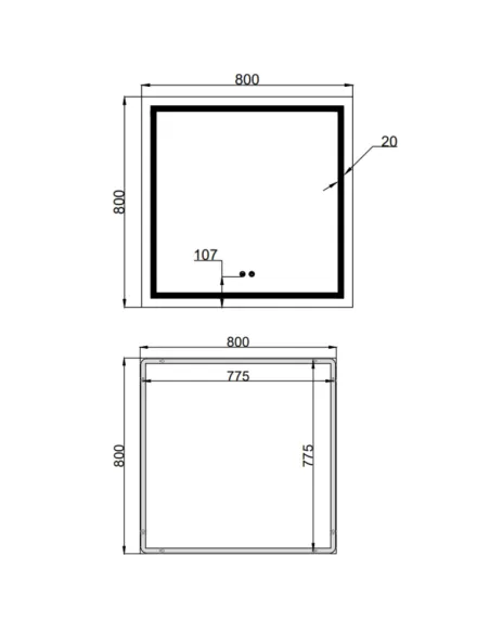 Зеркало для ванной Q-Tap Mideya 800x800 мм, с LED-подсветкой Touch, с антизапотеванием