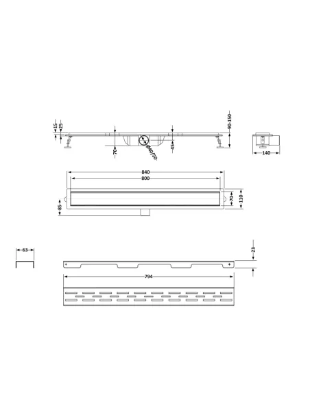Душовий трап Q-Тap FD800 PVD, лінійний, сухий затвор