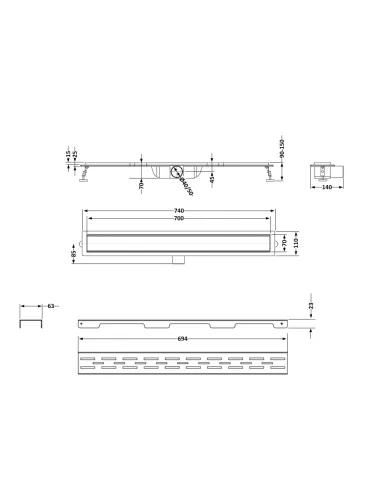Душовий трап Q-Тap FD700 NKS, лінійний, сухий затвор