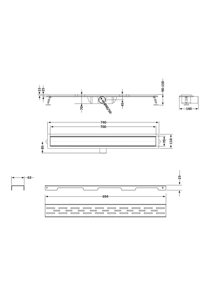 Душовий трап Q-Тap FD700 NKS, лінійний, сухий затвор