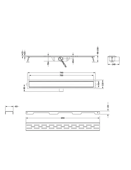 Душевой трап Q-Тap FD700 PVD, линейный, сухой затвор