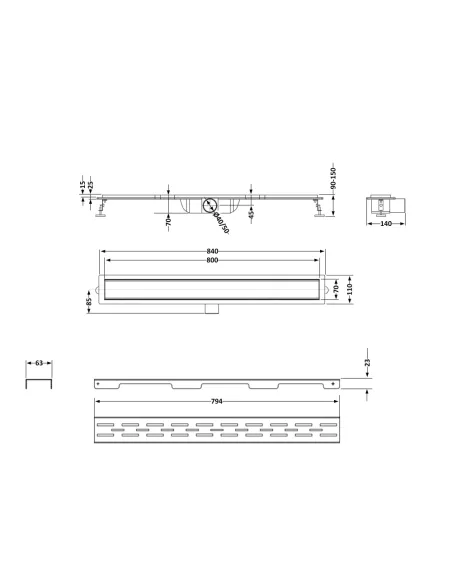 Душовий трап Q-Тap FD800 BLA, лінійний, сухий затвор