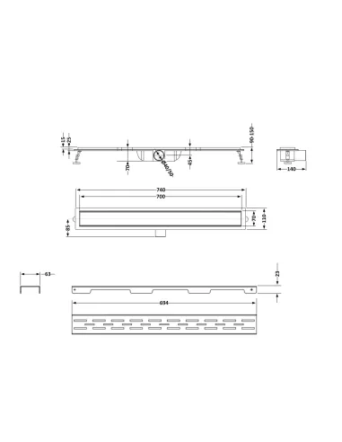 Душовий трап Q-Тap FD700 BLA, лінійний, сухий затвор