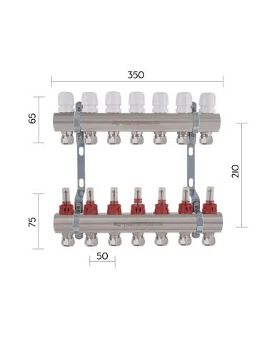 Колектор для теплої підлоги Thermo Alliance Standart TAS235W7E 7 виходів, з витратомірами та євроконусами