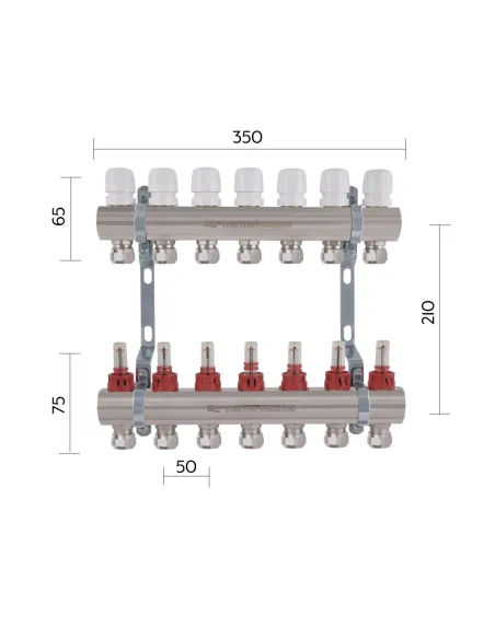Колектор для теплої підлоги Thermo Alliance Standart TAS235W7E 7 виходів, з витратомірами та євроконусами