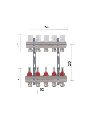 Колектор для теплого пола Thermo Alliance Standart TAS235W5E 5 выходов, с расходомерами и евроконусами