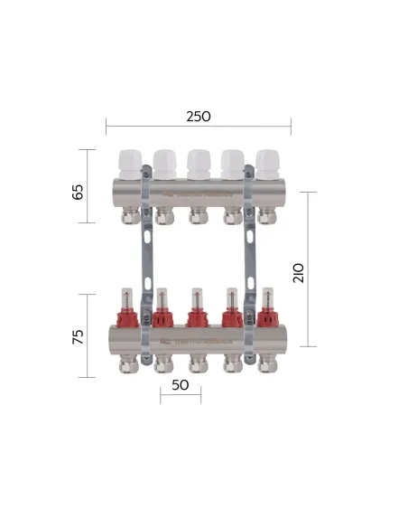 Колектор для теплого пола Thermo Alliance Standart TAS235W5E 5 выходов, с расходомерами и евроконусами