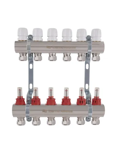 Колектор для теплої підлоги Thermo Alliance Standart TAS235W6E 6 виходів, з витратомірами та євроконусами