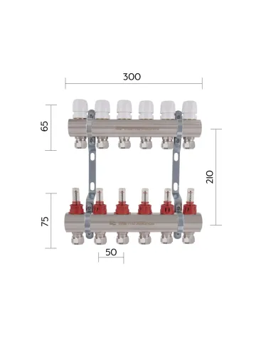 Колектор для теплої підлоги Thermo Alliance Standart TAS235W6E 6 виходів, з витратомірами та євроконусами