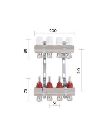 Колектор для теплої підлоги Thermo Alliance Standart TAS235W4E 4 виходи, з витратомірами та євроконусами
