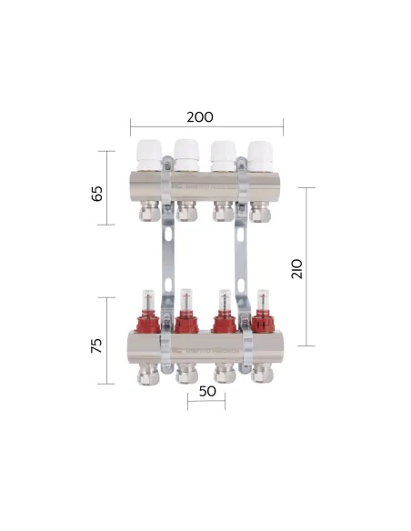Колектор для теплого пола Thermo Alliance Standart TAS235W4E 4 выхода, с расходомерами и евроконусами