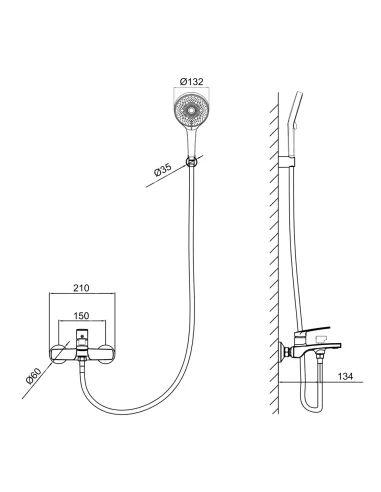 Змішувач для ванни Q-Tap Slavonice Gunmetal Black PVD з душовим набором, чорний