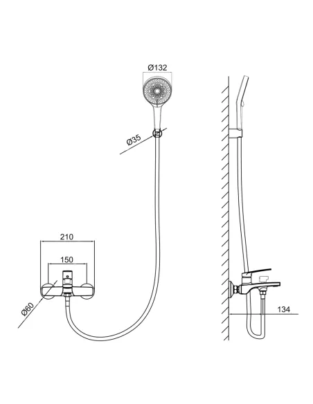 Змішувач для ванни Q-Tap Slavonice Gunmetal Black PVD з душовим набором, чорний