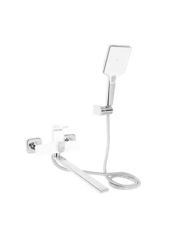 Змішувач для ванни Q-Tap Presto Chrome White довгий поворотний гусак, білий