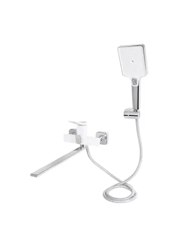 Змішувач для ванни Q-Tap Presto Chrome White довгий поворотний гусак, білий