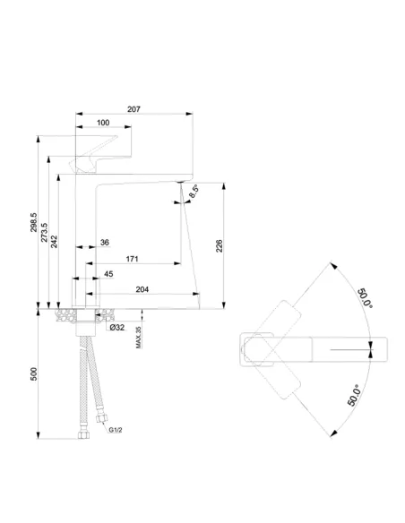 Змішувач для умивальника Lidz Orion 001FH Chrome, одноважільний