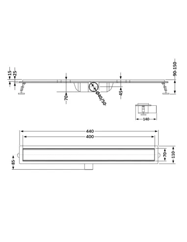 Душевой трап Q-Тap Taurus Tile400, линейный, сухой затвор