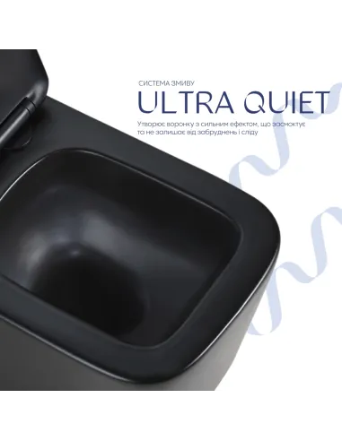 Унитаз Q-Tap Crow Ultra Quiet Matt Black, 485х340х290 мм, безободковый, подвесной