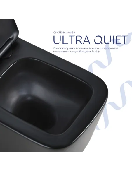 Унитаз Q-Tap Crow Ultra Quiet Matt Black, 485х340х290 мм, безободковый, подвесной