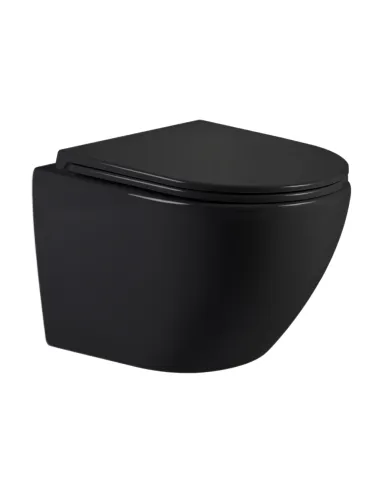 Унитаз Q-Tap Jay Ultra Quiet Matt Black, 485х360х320 мм, безободковый, подвесной
