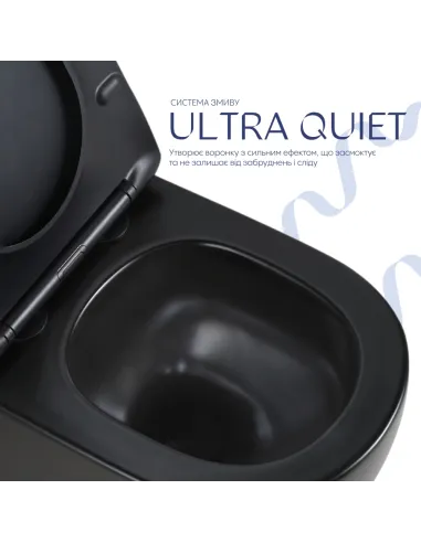 Унитаз Q-Tap Jay Ultra Quiet Matt Black, 485х360х320 мм, безободковый, подвесной