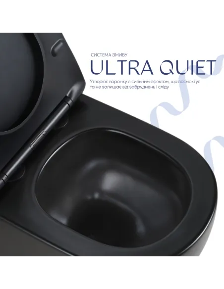 Унитаз Q-Tap Jay Ultra Quiet Matt Black, 485х360х320 мм, безободковый, подвесной