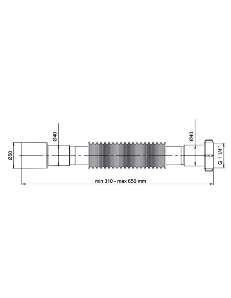 Гофротруба соединительная Optimum OPTI-00025 1 1/4 дюйма х 40/50, 310-650 мм, с накидной гайкой