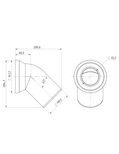 Коліно для унітазу Optimum OPTI 31410/227, 45 градусів, діаметр 110 мм