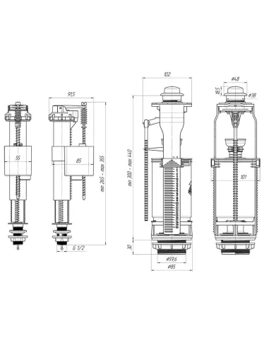Комплект арматури для зливного бачка Optimum OPTI 0710 нижнє підведення 1/2 дюйми, зливний механізм з однією кнопкою