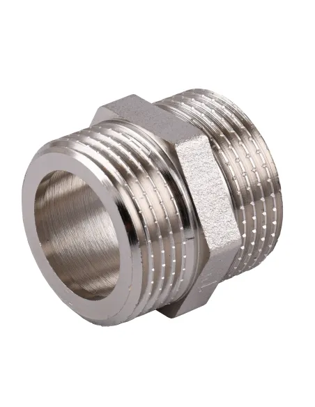 Ниппель Optimum NN552G 1 дюйм НР, ЗЗ, никелированный под прокладку