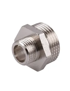 Ниппель редукционный Optimum NN532G 1 х 1/2 дюйма НР, никелированный под прокладку