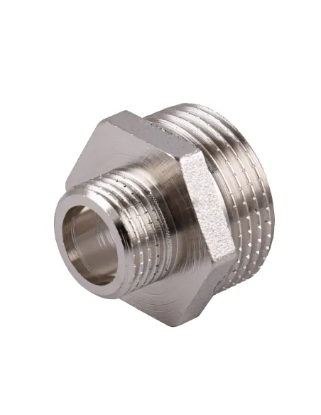 Ниппель редукционный Optimum NN532G 1 х 1/2 дюйма НР, никелированный под прокладку