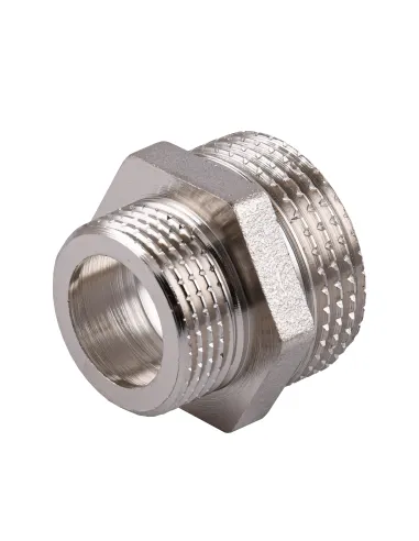 Ниппель редукционный Optimum NN542G 1 х 3/4 дюйма НР, никелированный под прокладку