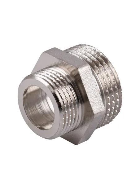 Ниппель редукционный Optimum NN542G 1 х 3/4 дюйма НР, никелированный под прокладку