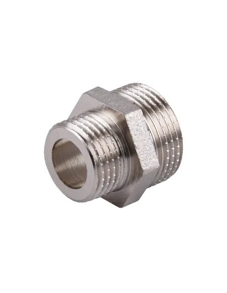 Ниппель редукционный Optimum NN432G 3/4 х 1/2 дюйма НР, никелированный под прокладку