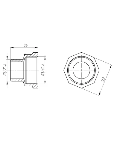 Перехідник редукційний Optimum LI433S 3/4 х 1/2 дюйми ВН, латунний