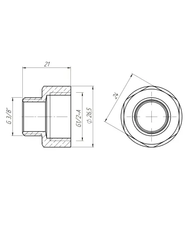 Переходник редукционный Optimum LI323S 1/2 х 3/8 дюйма ВН, латунный