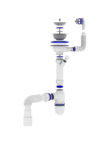 Сифон для кухонной мойки Optimum OPTI-27243 31/2 дюйма х 40 с отверствием для стиральной машины и круглым переливом