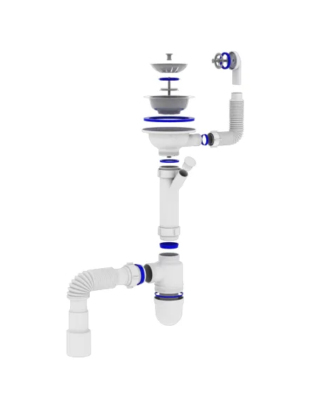 Сифон для кухонного миття Optimum OPTI-27243 31/2 дюйма х 40 з отвором для пральної машини та круглим переливом