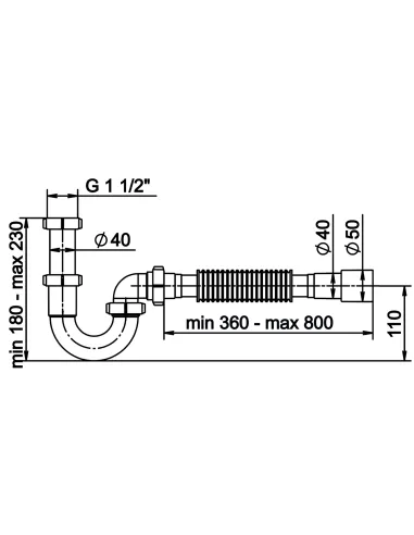 Сифон для умывальника и мойки Optimum OPTI-10043 1 1/2 дюйма х 40 без выпуска, прямоточный, с гофротрубой 40х40/50