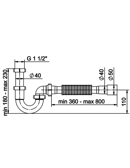 Сифон для умивальника та миття Optimum OPTI-10043 1 1/2 дюйма х 40 без випуску, прямоточний, з гофротрубою 40х40/50