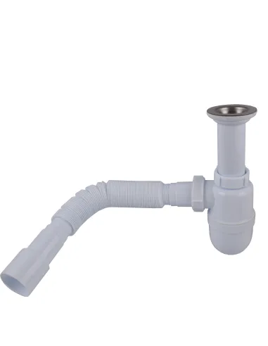 Сифон для умивальника та мийки Optimum OOPTI-11043 1 1/2 дюйма х 40 з литим випуском та гофротрубою 40х40/50