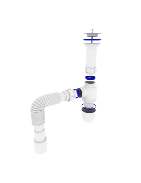 Сифон для умывальника и мойки Optimum OOPTI-11043 1 1/2 дюйма х 40 с литым выпуском и гофротрубой 40х40/50