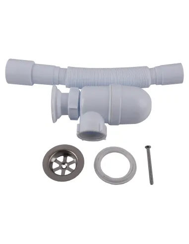 Сифон для умивальника та мийки Optimum OOPTI-11043 1 1/2 дюйма х 40 з литим випуском та гофротрубою 40х40/50