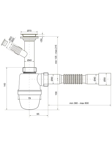 Сифон для умывальника и мойки Optimum OPTI-13043 11/2 дюйма х 40 с отводом для стиральной машины та гофротрубой 40х40/50