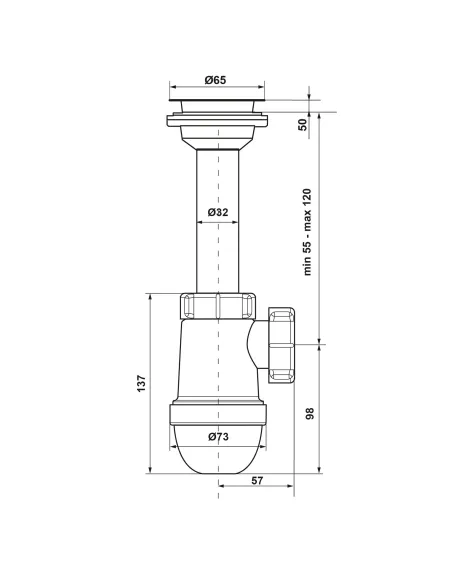 Сифон для умывальника Optimum OPTI-12043 11/4 дюйма х 40 с отводом для стиральной машины та гофротрубой 40х40/50
