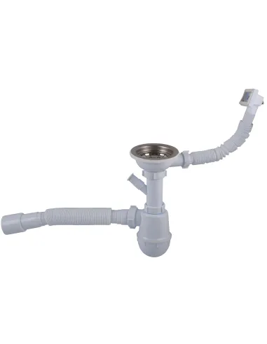 Сифон для кухонного миття Optimum OPTI-27343 31/2 дюйма х 40 з отвором для пральної машини, прямокутним переливом та гофротрубою