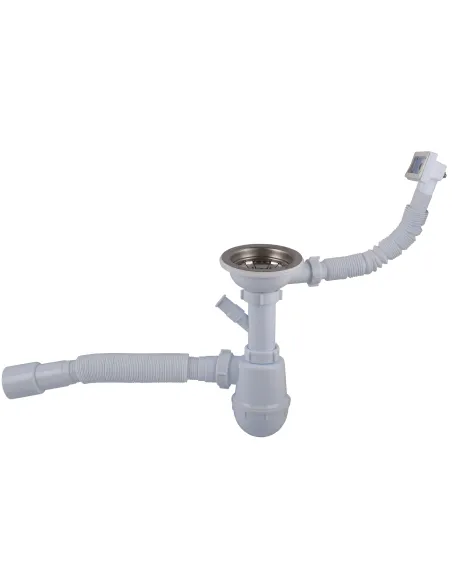 Сифон для кухонного миття Optimum OPTI-27343 31/2 дюйма х 40 з отвором для пральної машини, прямокутним переливом та гофротрубою